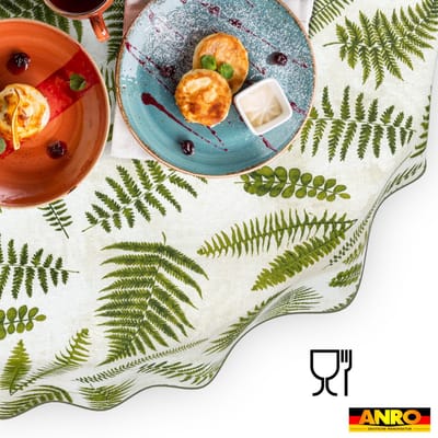 ANRO Tafelkleed Beige damast Groen Ovaal 180x140cm Met sierband Afwasbaar Waterafstotend