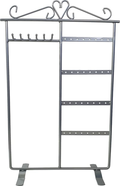 Ilènne - Kettinghouder & oorbellenhouder in 1 - metaal sieradenrekje - zilver grijs - 23x9x35 cm