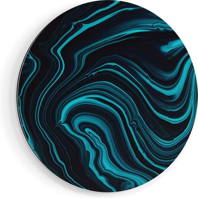 Artaza Dibond Muurcirkel Abstracte Kunst - Aqua Blauw met Zwart - Ø 90 cm - Groot - Wandcirkel - Rond Schilderij - Voor Binnen en Buiten