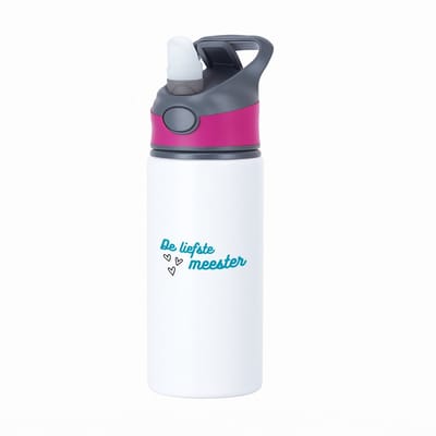 Hacebo® - de liefste meester waterfles met rietje roze - Meester - voor de liefste meester - meester - verjaardagscadeau - verjaardag - cadeau - afscheidscadeau - geschenk - leuke cadeau - kado - gift - meesterdag - water fles - 650ML