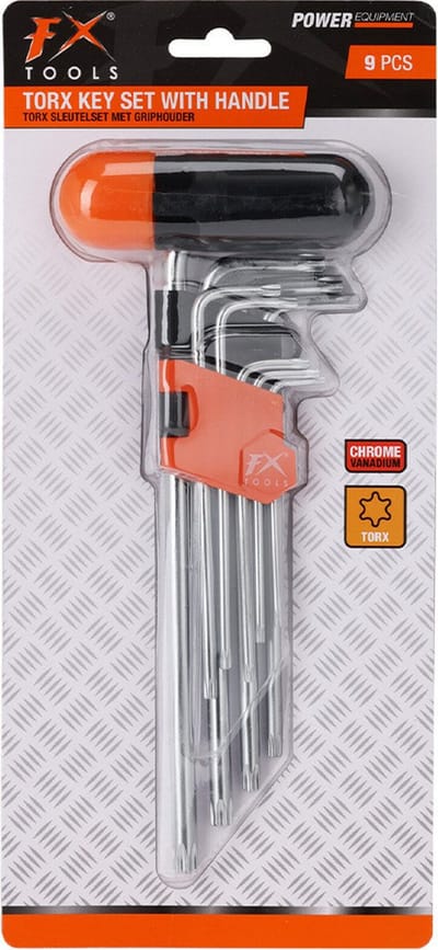 FX Tools Torx Sleutelset - 9-delig - staal - met grip en houder - schroevendraaierset