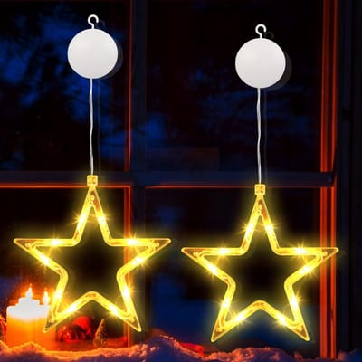 Kerstboomverlichting Raamdecoratie met 10 LED Sterren en Timer, Warm Wit Licht