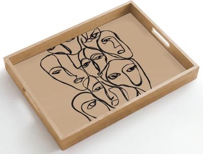 Dienblad hout 50x35 cm - Schootdienblad - Gezichtenzee - Lijntekening - Abstract - Borrelplank rechthoek - Plateau dienbladen