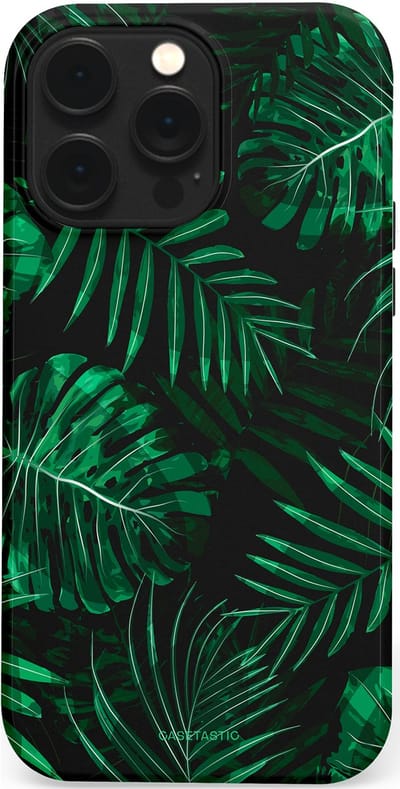 Casetastic hoesje geschikt voor Apple iPhone 14 Pro Max - MagSafe - Dubbellaagse bescherming - Jungle blad - Fashion Case - Donkergroen Zwart