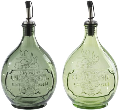 J-Line decoratie Fles Rond - glas - lichtgroen/olijfgroen - set van 2