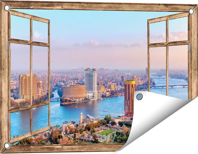 Gards Tuinposter Doorkijk De Nijl Rivier in Cairo, Egypte - 60x40 cm - Tuindoek - Tuindecoratie - Wanddecoratie buiten - Tuinschilderij