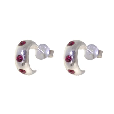 Behave – Oorbellen – 925 Sterling Zilveren Kleine Oorring met Fuchsia Kristal steentjes