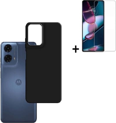 Geschikt voor Motorola Moto G24 / G24 Power Hoesje Zwart - Siliconen - Moto E14/ G04 Screenprotector - Hoesje Zwart Case + Screenprotector