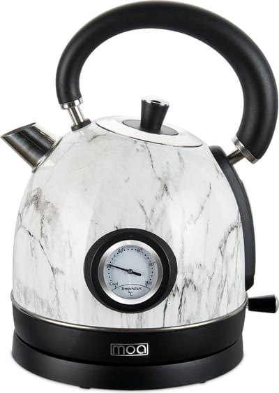 MOA Waterkoker Retro - 1,8 Liter - Elektrische Waterkoker - BPA-vrij - Anti Calcium Filter - RVS - 2200W - Wit Marmer