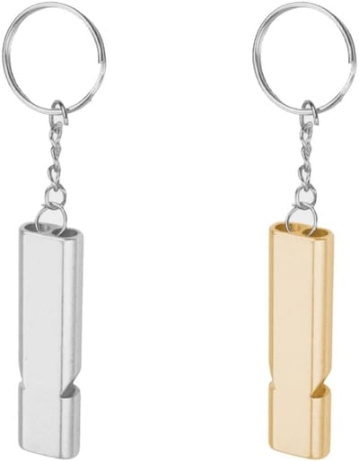 2 stuks noodfluitjes met sleutelhanger – dubbele buis, extra luid, aluminium veiligheidsfluit voor wandelen, kamperen en outdoor activiteiten