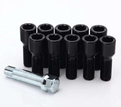 Conische wielbouten 32mm - Zwart - M12x1.25 / M12x1,25 - Set van 10 bouten + sleutel - Ster/Inbus