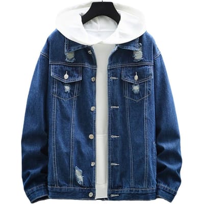 Heren Lentejas met capuchon Fake tweedelig Kleurblok Enkelrijig Losse lange mouwen Vest Gescheurd Patchzak Casual Heren M gray