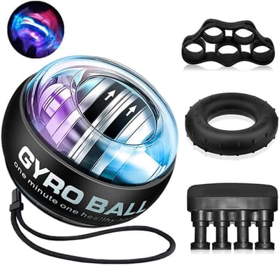 Thijox - Polsbal Handtrainer Gyrobal met LED Licht - Onderarmtrainer en Vingertrainer Set voor Spiertraining - Ideaal voor Fitness, Revalidatie en Han