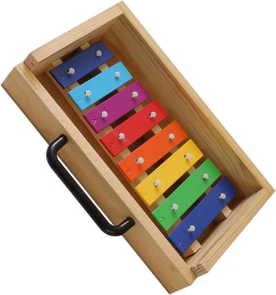 Klankspel Houten Doos - Muziekspel Regenboog - Muziek Ontwikkeling - 8 Kleurige Platen - 60 x 40 x 20 cm