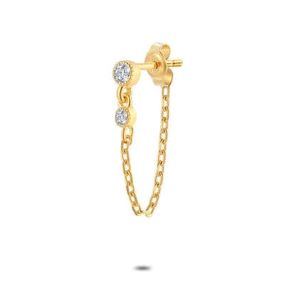 Twice As Nice Oorbel per stuk in 18kt verguld zilver, 2 zirkonia, ketting