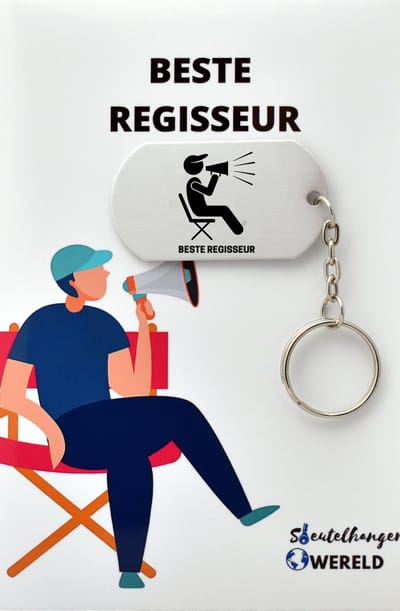 Beste Regisseur Sleutelhanger inclusief kaart – regisseur cadeau – beste Regisseur- Leuk kado voor je Regisseur om te geven - 2.9 x 5.4CM