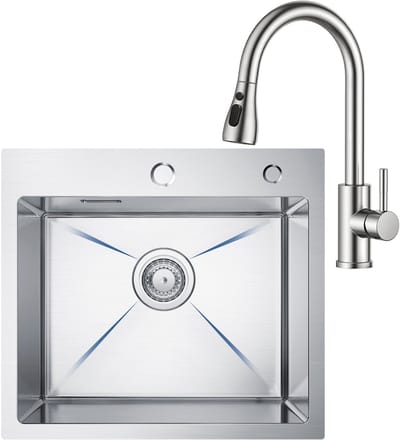 CECIPA max Spoelbak Keuken 50x45CM - Spoelbakken met Kraangat - Spoelbakken Keuken Met Keukenkraan Met Uittrekbare Uitloop - Wasbak Keuken - Enkele Spoelbak - Spoelbakken met afdruip - RVS