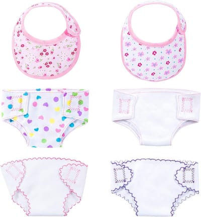 4 Herbruikbare Luiers en 2 Slabbetjes Set voor Babypoppen (14-16 inch)