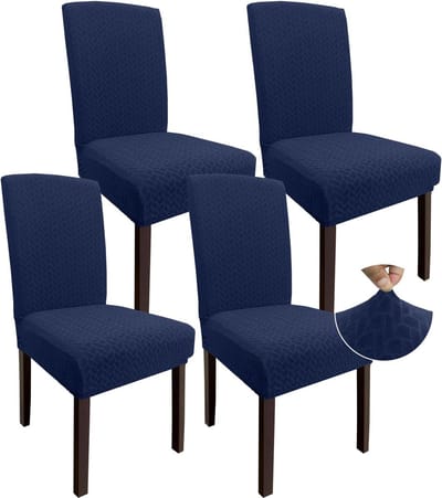 Jacard Eetkamerstoelhoes voor Eettafel (Set van 4, Marineblauw)