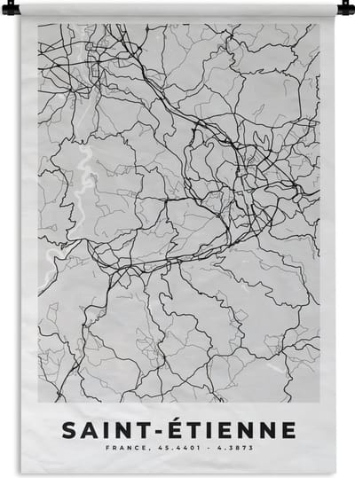 Wandkleed - Wanddoek - Frankrijk - Plattegrond - Kaart - Saint-Étienne - Stadskaart - 120x180 cm - Wandtapijt