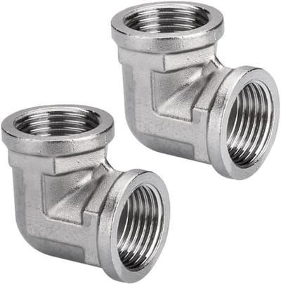 Set van 2 RVS Hoekstukken 90°, 1/2 Inch Binnen- en Buiten draad, Ideaal voor Irrigatiesystemen en Pijpleidingen