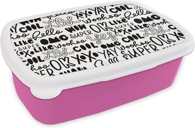 Broodtrommel Roze - Lunchbox - Brooddoos - Patronen - Tiener - Quotes - Letters - 18x12x6 cm - Kinderen - Meisje