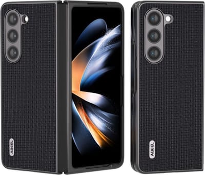 ABEEL Hoesje Geschikt voor Samsung Galaxy Z Fold 5 - Back Cover met Leren Textuur - Echt Leer Case - Zwart