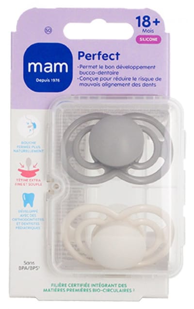 MAM 2 Fopspenen Perfect Tendance 18 Maanden en + (Kleur : Grijs en wit)