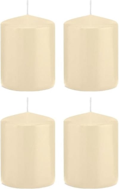 Trend Candles Cilinderkaars/stompkaars - 4x - cremewit - 6 x 8 cm - 29 branduren - met brandvertragende folie