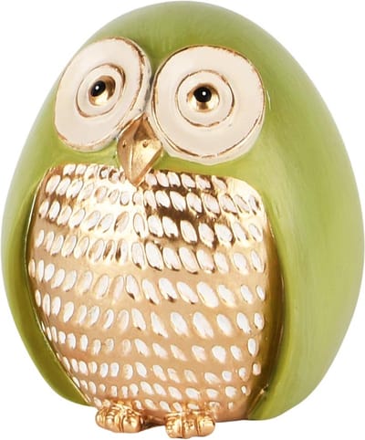 Dekoratief | Uiltje 'Pacino', groen/goud, resina, 9x8x10cm | A250589