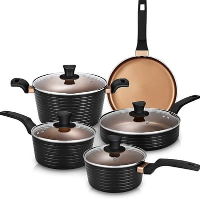 Pannen Set - Kookgerei Set - Dagelijks Koken - PFOA Vrij - 9 Stuks - Zwart