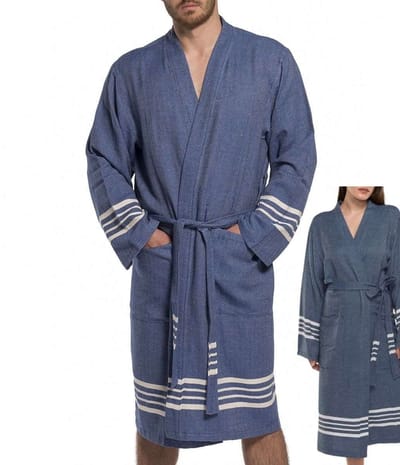 Lalay - hamam badjas Krem Sultan - navy - S - dames heren badjas - sauna badjas - dunne badjas - 100% gekamd katoen