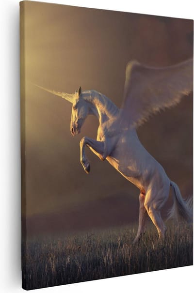 Artaza Canvas Schilderij Unicorn - 40x50 cm - Wanddecoratie Dierenkop - Muurdecoratie Woonkamer - Kamer Accessoires Paard