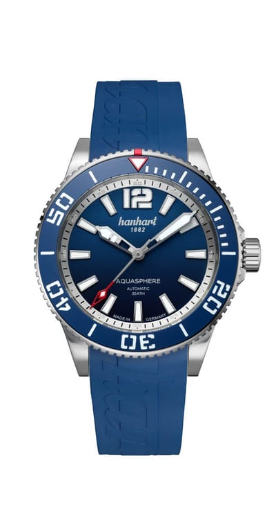 Hanhart Aquasphere Ocean Fade - Horloge - blauwe rand lunette - blauwe rubber band - 42 mm