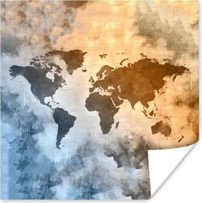 Poster 75x75 cm - Wereldkaart - Kleuren - Vintage - Posters - Kamer decoratie - Wanddecoratie woonkamer - Muurdecoratie slaapkamer