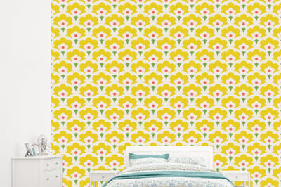 Behang - Fotobehang Design - Retro - Seventies - Geel - Breedte 245 cm x hoogte 220 cm