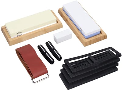 Dailygoods- Messenslijpsteenset - Slijpsteen 400/1000 - Slijpsteen 3000/8000 - Slijpsteen Houder - Perfect Voor Alle Messen - Compleet Set