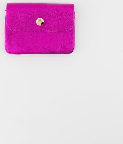 portemonneetje-fuchsia metallic- leer -klein - geld en pasjes