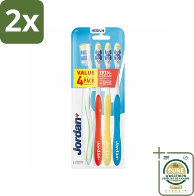 Jordan Tandenborstel Total Clean Medium 4-pack 4 stuks per verpakking - Voordeelverpakking - 2 stuks - Mondverzorging - Tandenborstel set