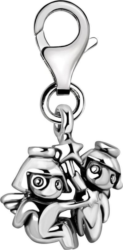 Quiges – Charm – Hanger - 3D Horoscoop Tweeling - Verzilverd - karabijnslot - geschikt - voor - Bedelarmband - QHC163