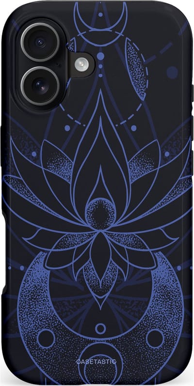 Casetastic hoesje geschikt voor Apple iPhone 17 - MagSafe - Dubbellaagse bescherming - Lotus Nacht - Fashion Case - Zwart Donkerblauw