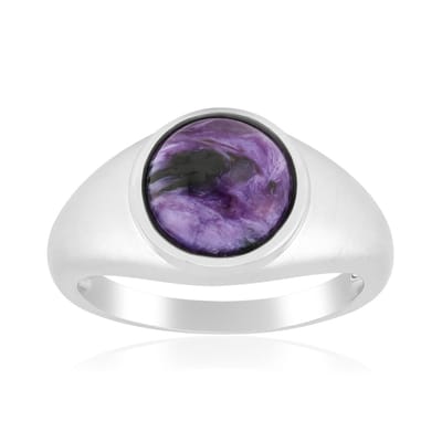 Cavill - 925 Sterling Zilveren Ring - Russische Charoiet Ronde Cabochon 1,79 ct - Gerhodineerd - Elegante Damesring - Edelstenen Sieraad