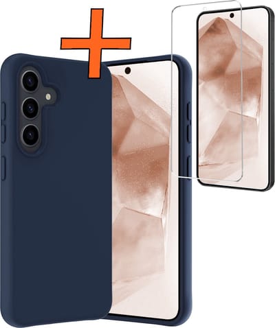 Hoes - Met Screenprotector - Geschikt voor Samsung Galaxy A55 - Sterk & Shockproof - Back Cover - Siliconen Case - Telefoon Hoes - Donkerblauw