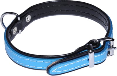 Blauwe, leren hondenhalsband 18mm / 43cm - DINO