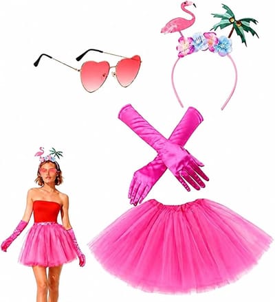 Flamingo kostuum voor vrouwen - 4-delig tutu set met rok van 40 cm - roze accessoires voor feest en carnaval