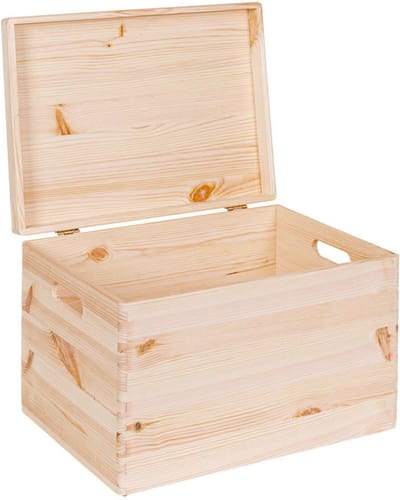HAUDT® Houten kist KIM Maxi XL met klepdeksel - handgrepen - 39,5 x 29,5 x 26 cm - inhoud 25.6L - houten opberger - opbergkistje