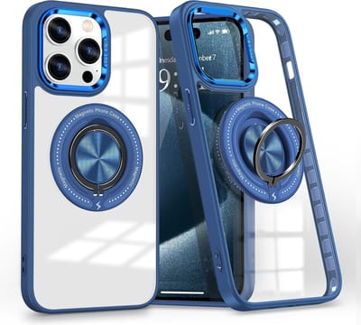 Hoesje Geschikt voor iPhone 15 Pro Max hoesje voor Magsafe Transparant hard case Navy - kickstand Draaibare Ring Houder