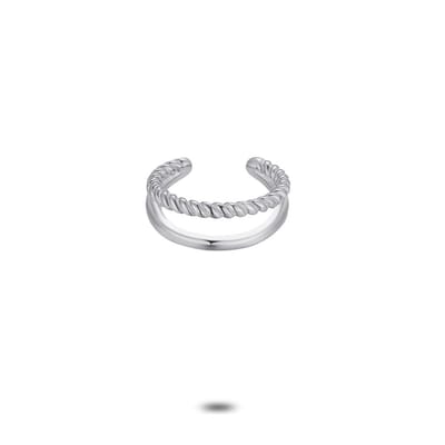 Twice As Nice Oorbel in zilver per stuk, earcuff, 2 rijen, half gestreept