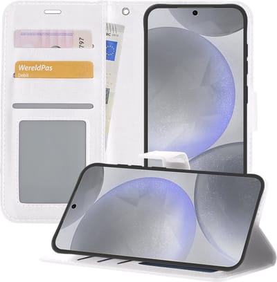 Hoesje - Geschikt voor Samsung Galaxy S24 - Luxe Bookcase - Walletcase Hoes - Portemonnee - Cover - Telefoonhoes - Wit