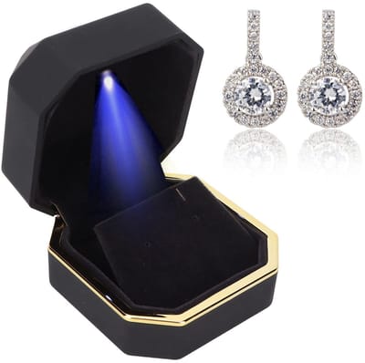 Dailygoods - LED Licht Juwelen Doos - Verjaardagen - Perfect voor Huwelijksaanzoeken - Zwart - Luxe Opbergruimte - Geschikt voor Sieraden - Elegante P...
